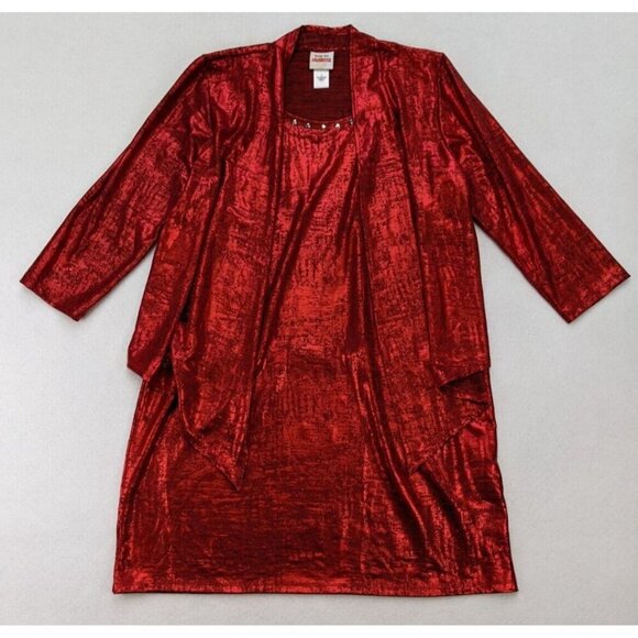 Ruby Rd Women's Dress Size L Red Metallic Shimmer 2-For Shift - Picture 1 of 12